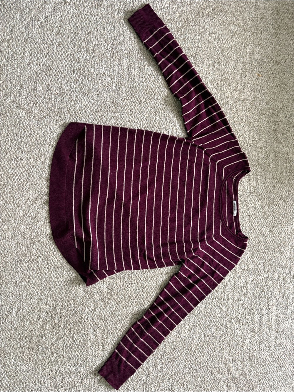 Pink Clover Burgundy and Cream Striped Crewneck Sweater Size: L B6